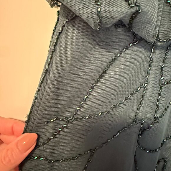 Adrianna Papell Emerald Green Beaded Blouson Sleeve Evening Gown Maxi Dress - Picture 9 of 12